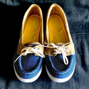 KEDS ORTHALITE. Size 7.5 . Tan and Blue Pinstripe.